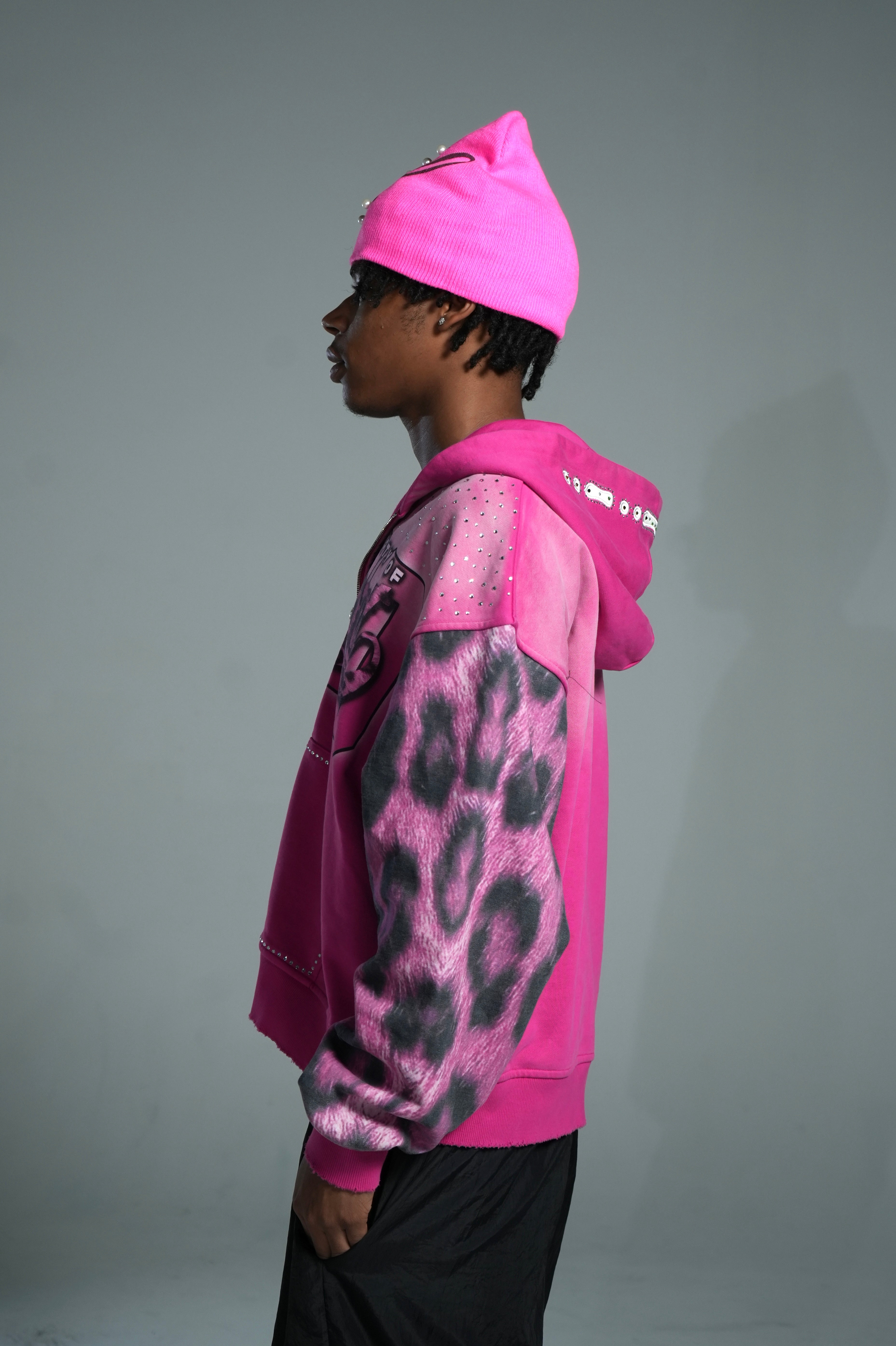 Rouge Leopard Print Hoodie- Pink